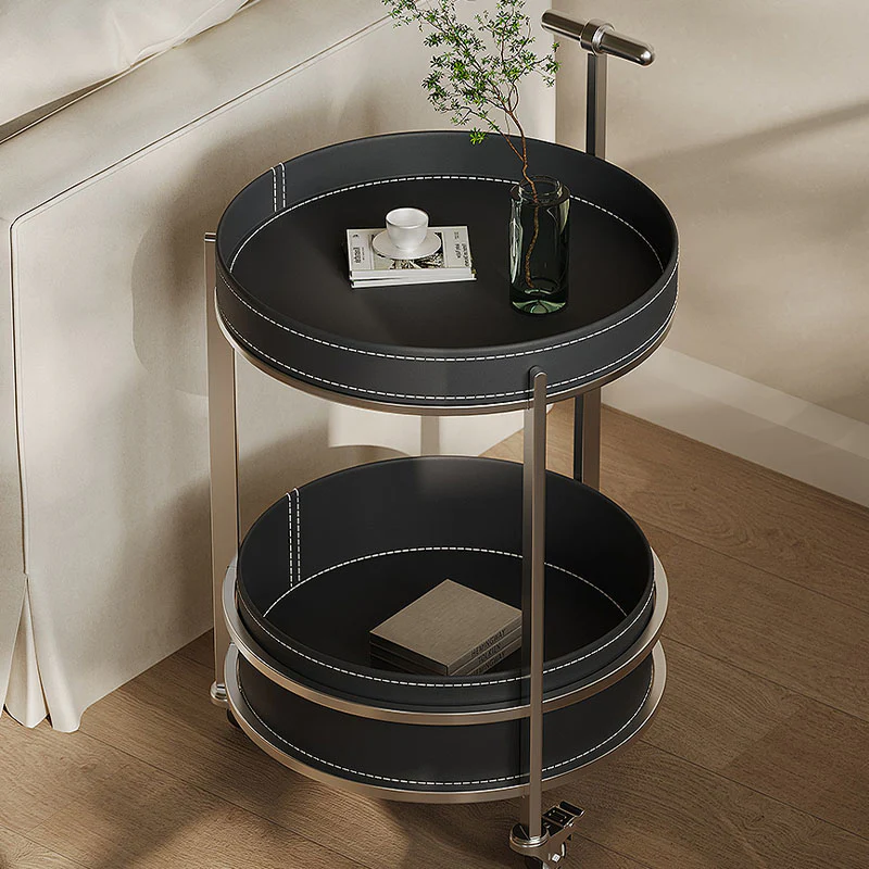 Willis Round Side Table, Movable Trolly, Black - Image 6