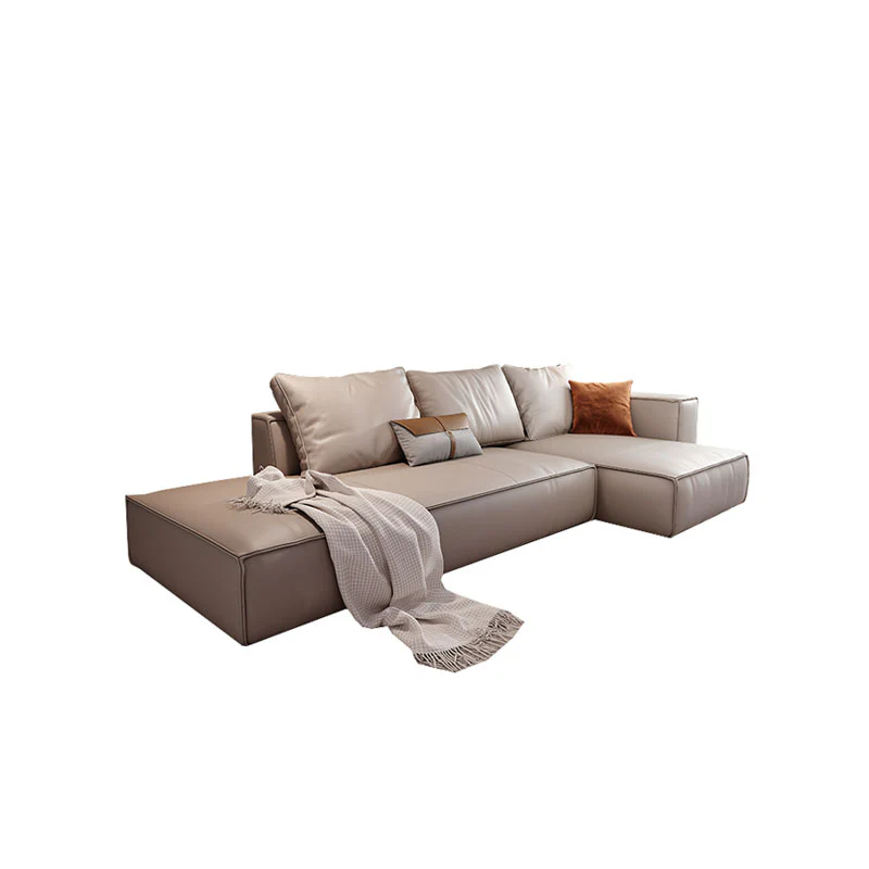 Zora Four Seater Corner Sofa, Real Leather, Beige - Image 11
