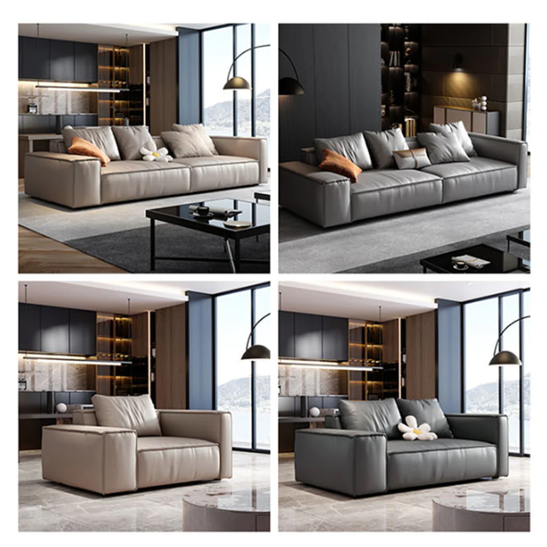 Zora Two Seater Sofa, Real Leather, Beige - Image 3