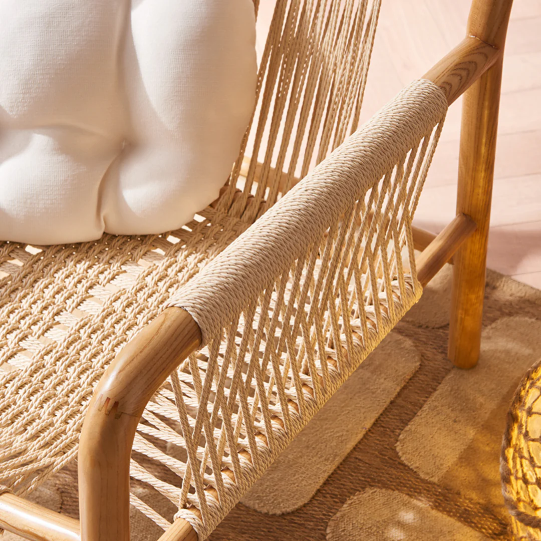 Zubkov Lounge Chair, Rattan & Solid Wood, Oak - Image 8